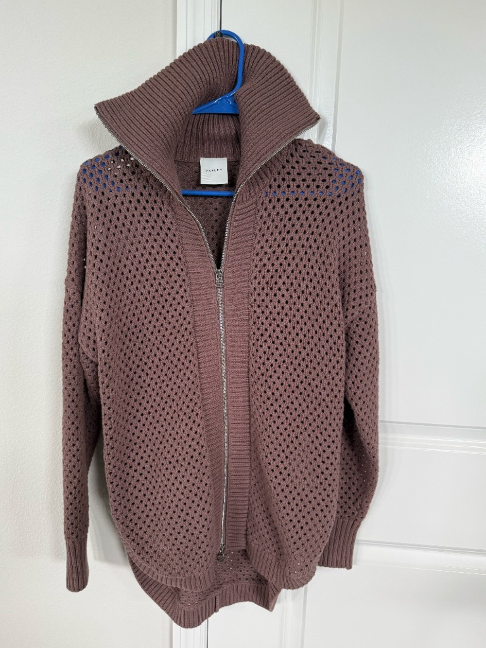 Varley Open-Knit Cotton Zip Cardigan — Mauve, Size S